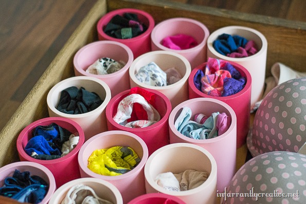 Use PVC pipe to organize your underwear in your clothing drawer