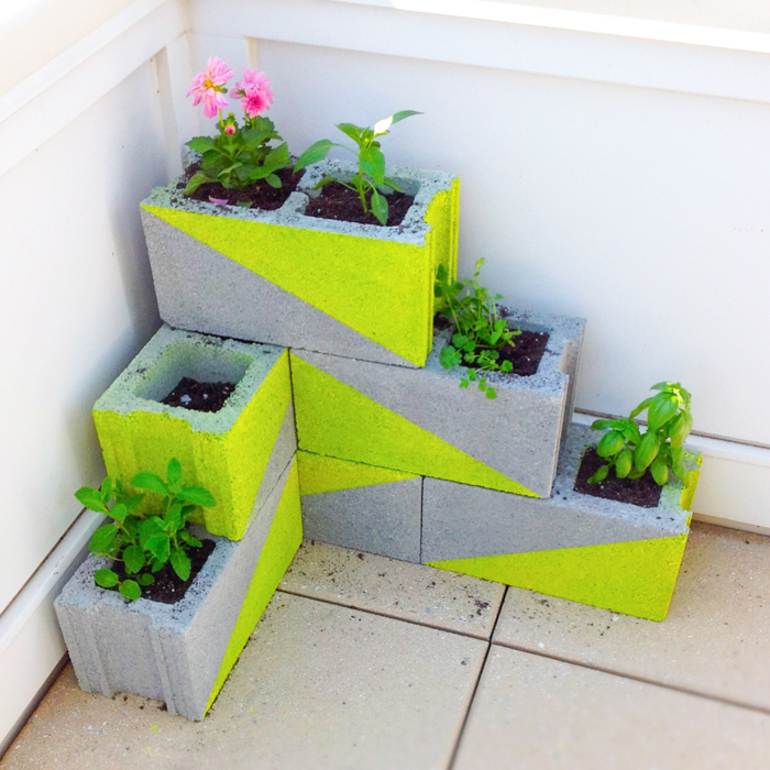 Modern, Neon Concrete Block Planter