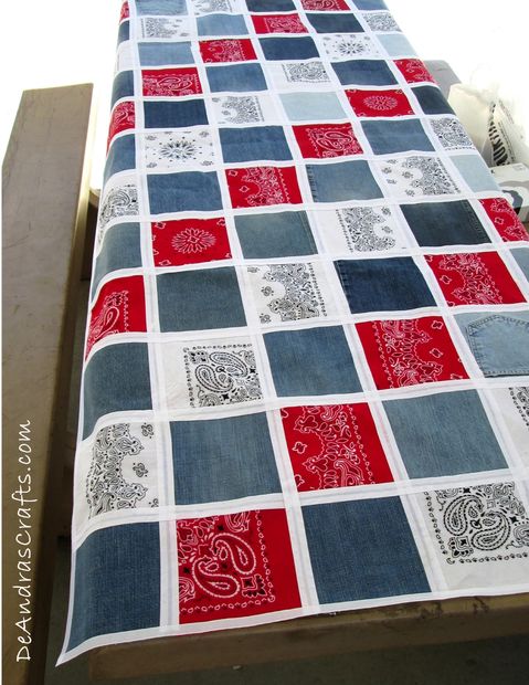 No-Sew Bandanna-and-Jeans Tablecloth
