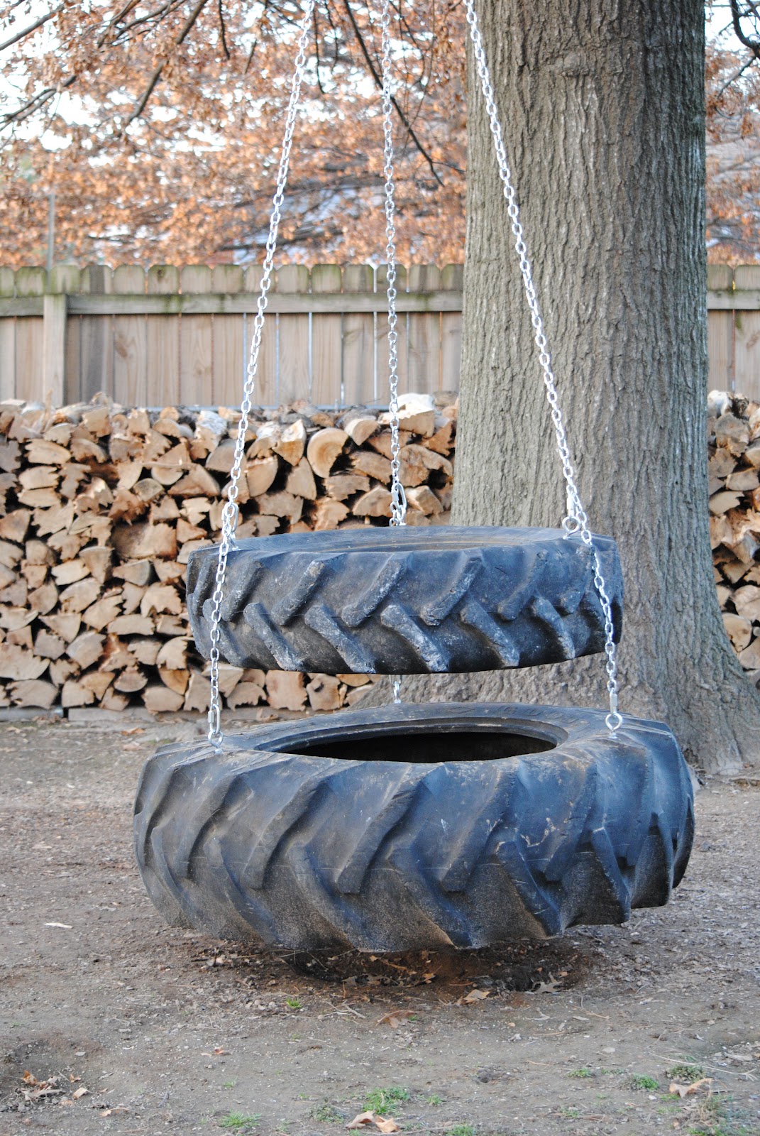 Tire twister swing made from tractor tires