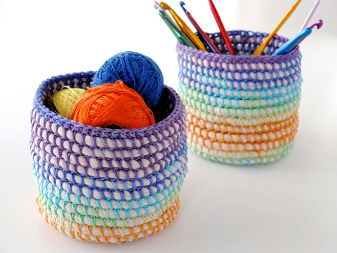 crochet coiled rainbow basket