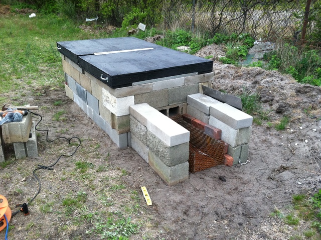 Build a meat smoker from concrete blocks