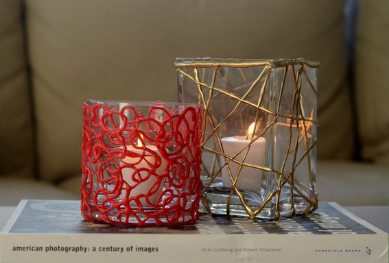 Votive Candles with Hot Glue