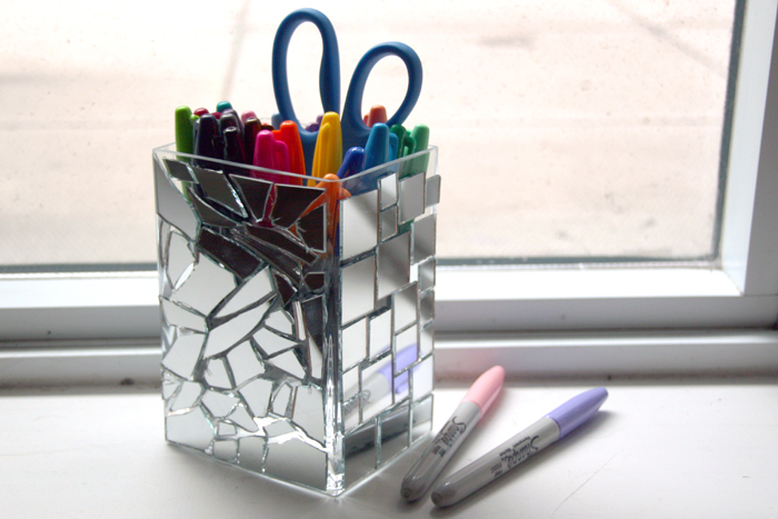 mirror mosaic pencil holder