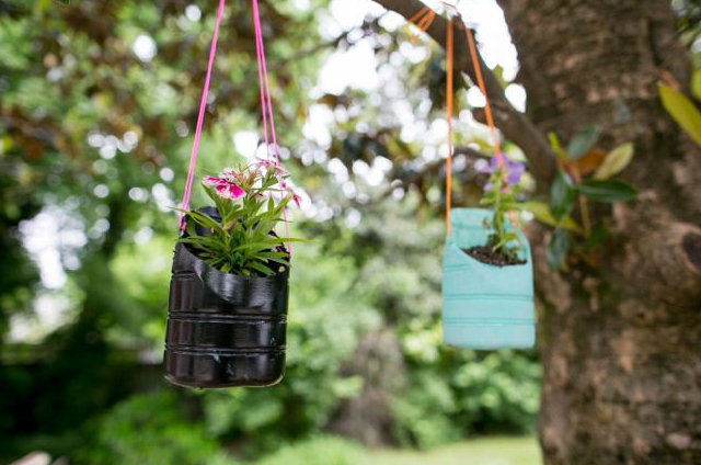 Hanging Planters Made from Recycled Bottles