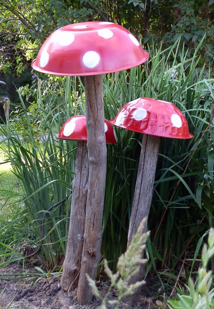 Garden Mushrooms Made from Old Steel Bowls
