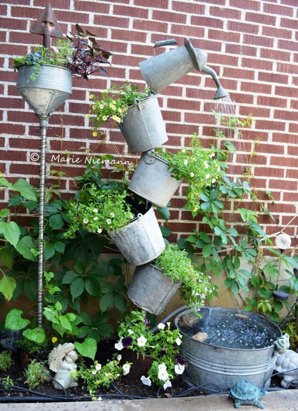 Garden Fountain from Galvanized Buckets