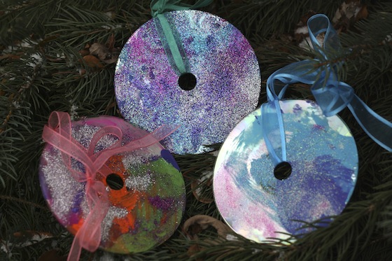 Glittered CD Ornaments