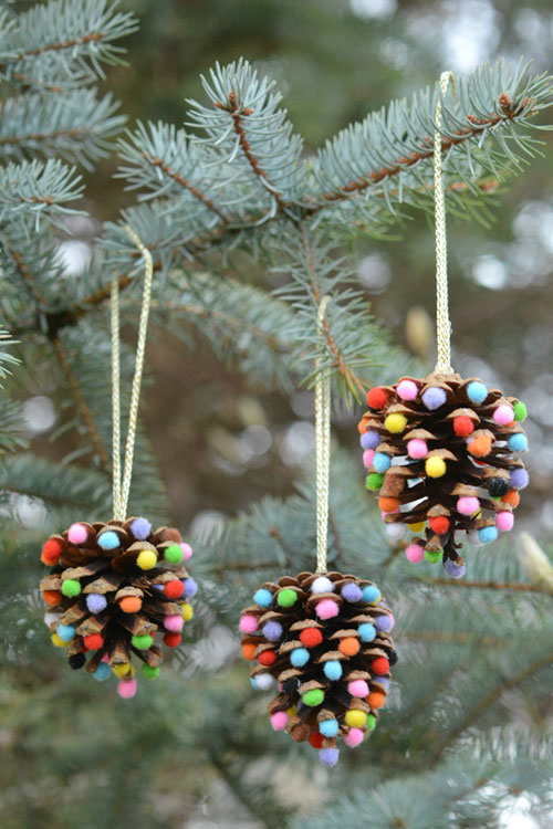 Pom Poms and Pinecones Ornaments