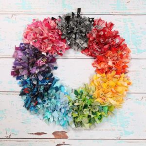 Rainbow Fabric Scrap Rag Wreath