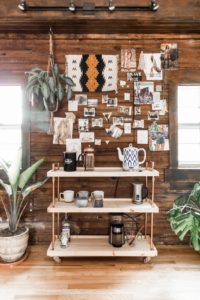 copper and wood coffee cart