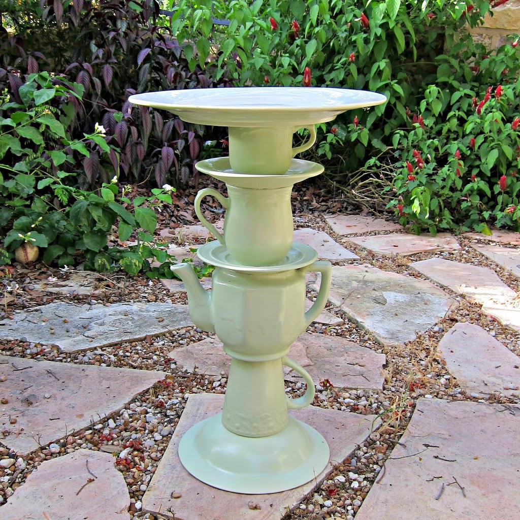 Tea Pot Bird Bath Garden Art