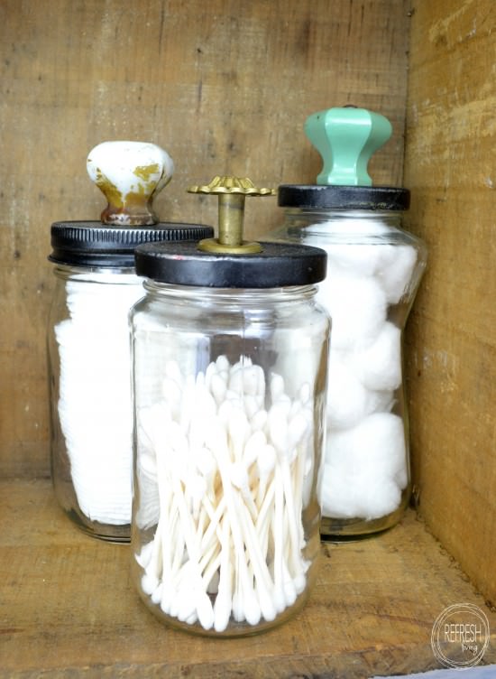 Reuse Old Glass Jars for Bathroom Organization
