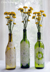 Paper Doily Decoupaged Bottles